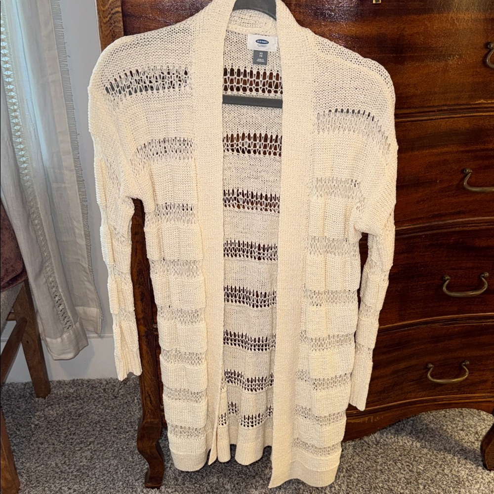Old Navy Cream Open-Weave Longline Cardigan